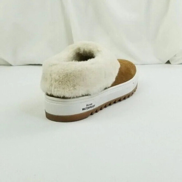 Blondo Suri Comfy Cognac Suede Fur-lined Waterproof Slip-on Platform Clog Shoe - Picture 12 of 12
